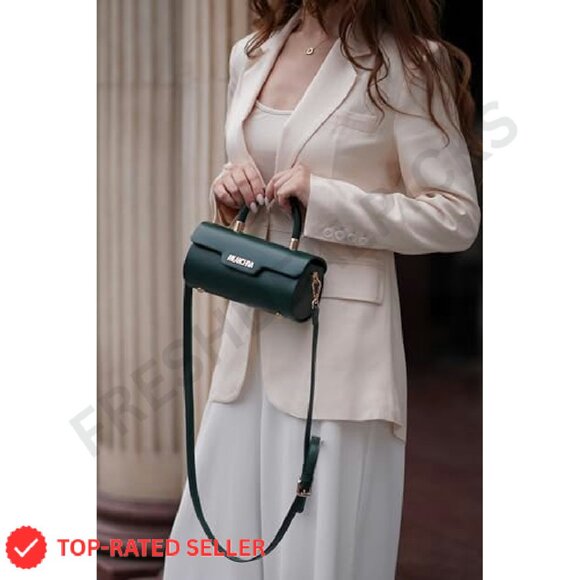 Mini Top Handle Barrel Purse Vegan Leather Crossbody Strap Chic Elegant - Picture 3 of 8